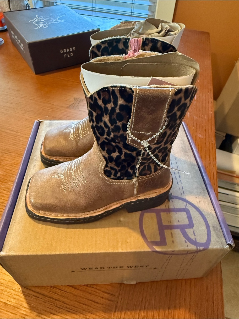 Roper Brown Western Boots with Leopard Print